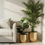 BEHOMA Hammered Gold Metal Floor Planters Set of 2 for Home Decor