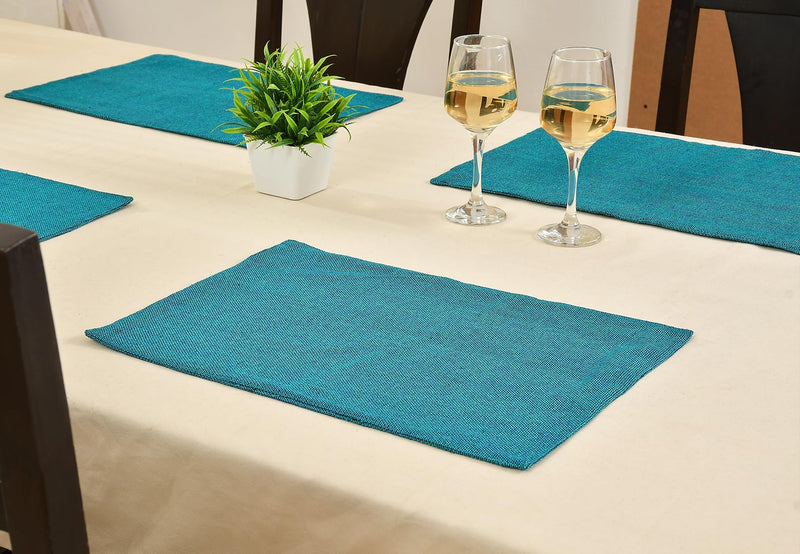 Yellow Weaves Jute Texture Table Mats/Placemat 6 Pieces (Color Blue, 32 X 47 CM) Kafalo