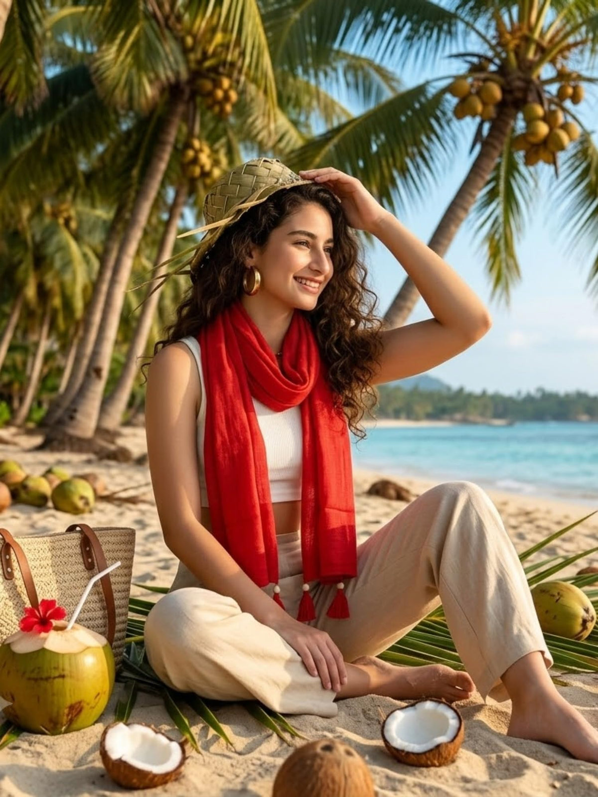 GALE GIRLS Cotton Mulmul Scarf|Scarf for Women|Mulmul Stole|Soft Beach Wrap|Tassel Design|Easily fits 180 * 50cm|Red