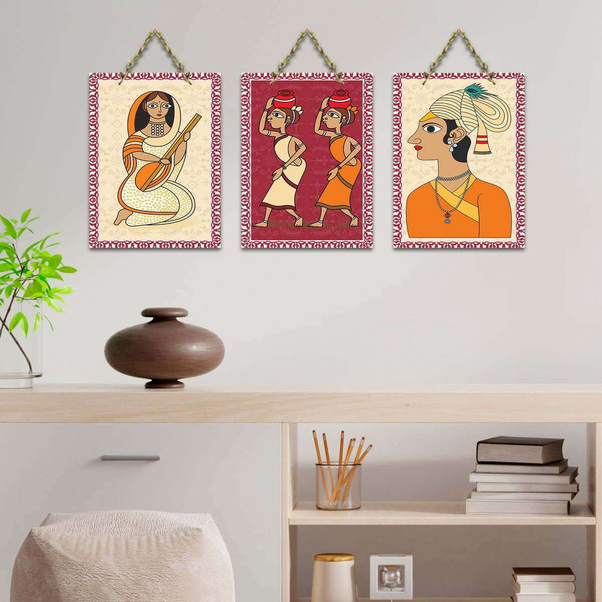 Artvibes Traditional Lifestyle Art Home Decorative MDF Wooden Wall Art for Home | Living Room | Office | Wall Art Painting For Hall | Graphic Artwork | Wall Poster | Unique Gift (WH_9625N), Set of 3