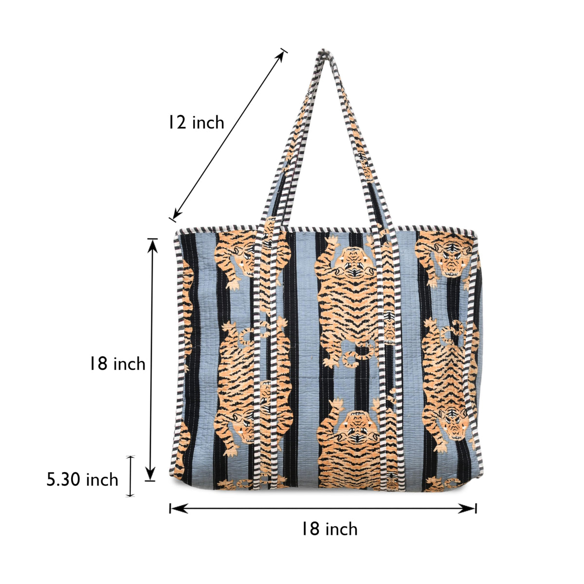Cotton Quilted Tote Bag for Women, Jungle Print Handbag, Reusable Shoulder Bag with Dual Handles, Lightweight Travel Shopping Tote, Large Capacity Everyday Carry Bag - (Grey tiger bag, 18×18 In)