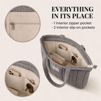 HOUSE OF ORLO Women's Cotton Quilted Aesthetic Tote Bags, Waffle Weave Handmade with Zipper and Double Handles for Women and Girls, Daily Use Handbags for College, Travel, Work (Grey)