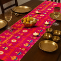 PRAKARTIK BY INDUARTS Dining Table Runner -Happy Diwali Theme,Digital Print, Washable, Indoor/Outdoor, Heat-Proof, Wipe & Clean (135X33 cm) Dark Pink Kafalo