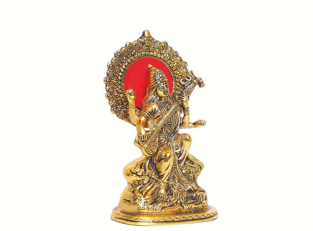 KridayKraft Maa Saraswati ji Sitting on Hans Metal Statue,Hindu Goddess Maa Veena Vadini Saraswati Idol Sculpture Pooja,Home Gift Article...