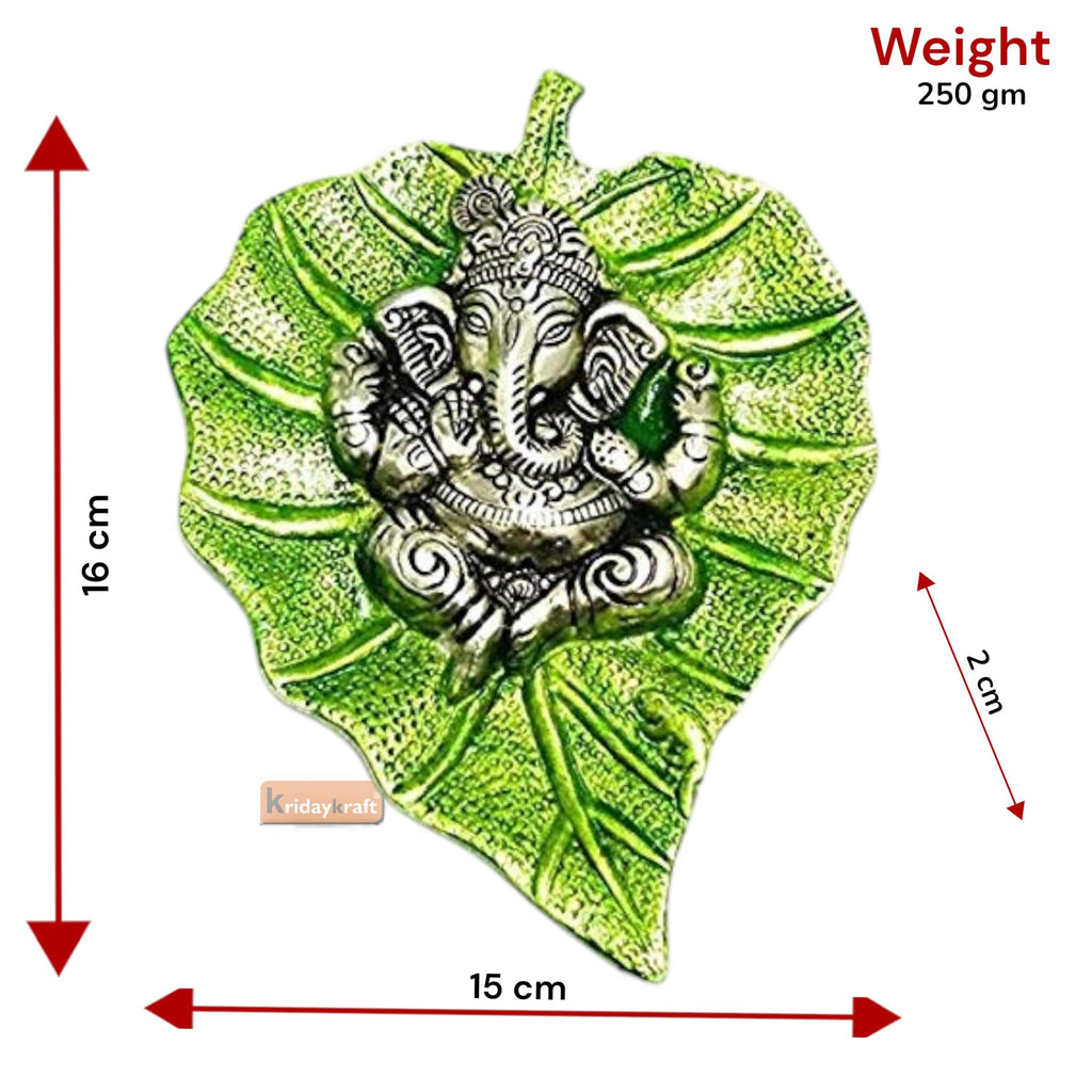 KridayKraft Multicolour Handmade Decorative Feng Shui Metal Pan Leaf Hanging Ganesh Ji Statue (Green Color)
