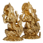ARTVARKO Ganesha Laxmi Brass Mangalkari Jewellery Ganesh Lakshmi Bhagwan Idol Sitting on Lotus Ganpati Murti Statue 9 Inches