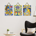 Artvibes Traditional Indian Aesthetic Folk Art Wooden Wall Hanger for Home Decor | Art For Wall | Wall Sculpture | Signs & Plaques | Festive Decor | Wall Poster | Unique Gift (WH_96183N), Set of 3