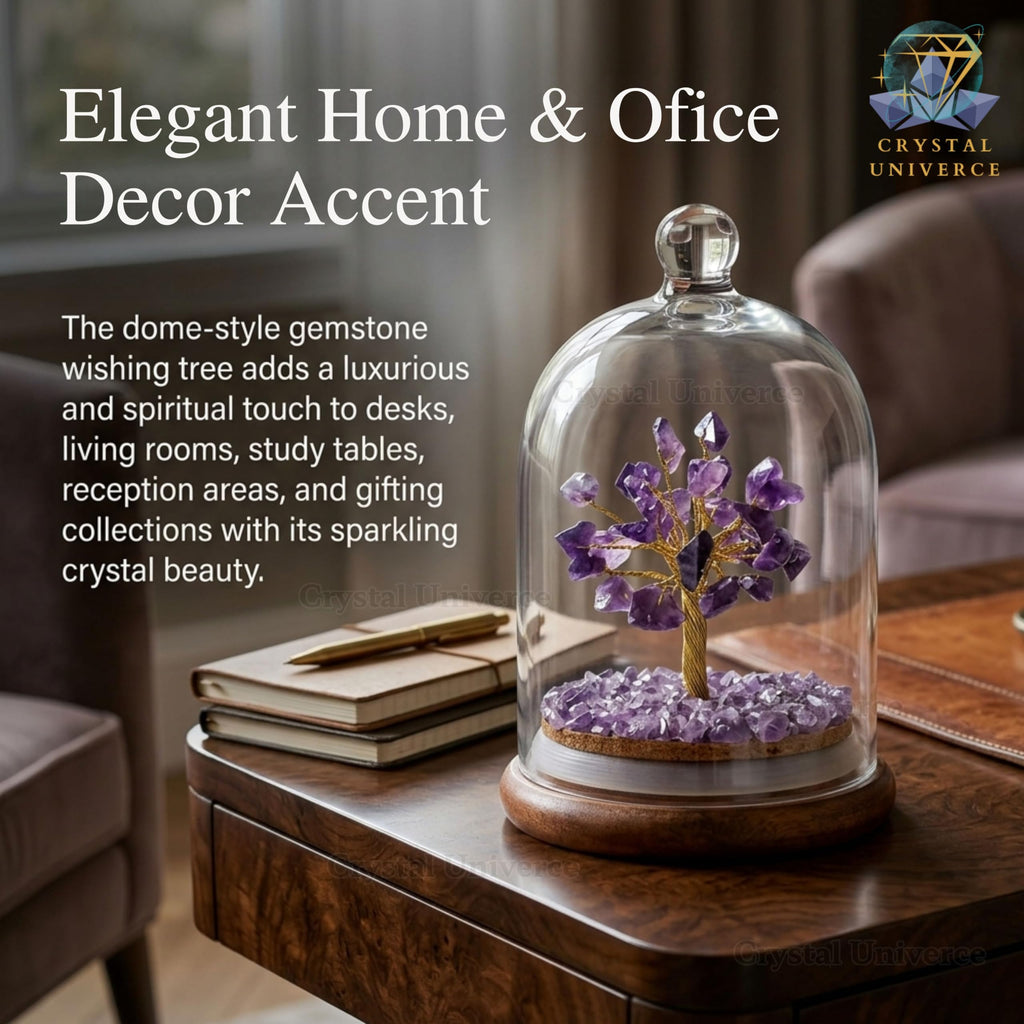 Amethyst Gemstone Dome Tree | 8x8x12cm Vastu Crystal Money Tree for Home Decor, Positive Energy, Reiki Healing, Feng Shui Wealth Attraction, Meditation & Spiritual Gift