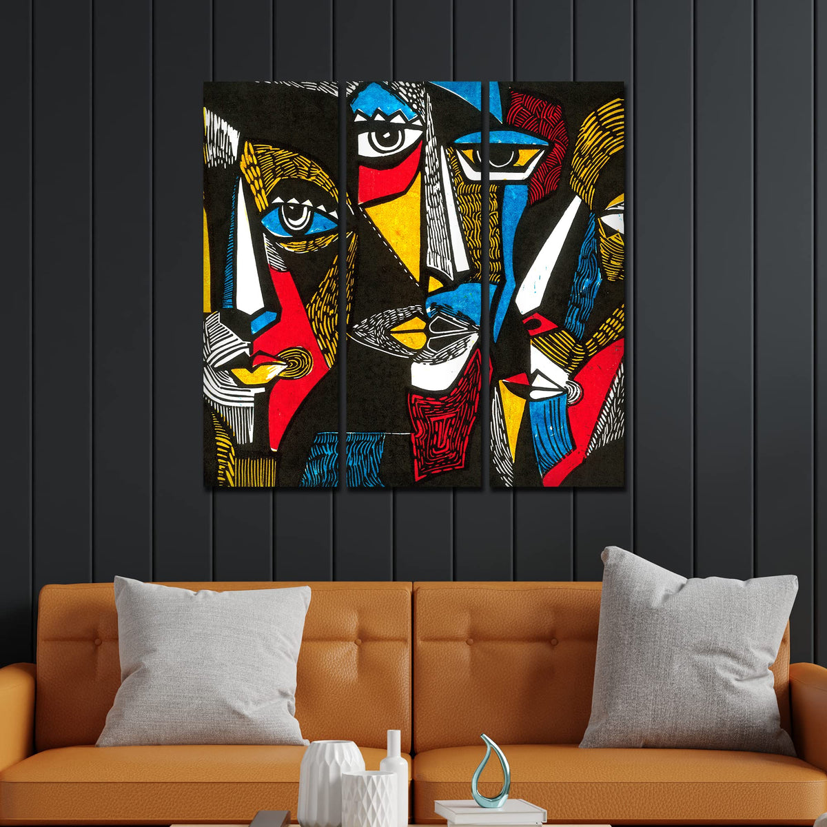 VIBECRAFTS 3 Pieces Beautiful Pattern Faces Canvas Wall Painting Fitted With Wooden Frame For Home | Office | Living Room | Gifts (PTVC3Pcs1_9532)
