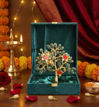 Metal Kalpavriksha Tree for Home Decor - Golden Wish Fulfilling Tree Metal Showpiece for Temple, Vastu, Office Table & Gifting Banyan (No 1 Golden Stone with Box)