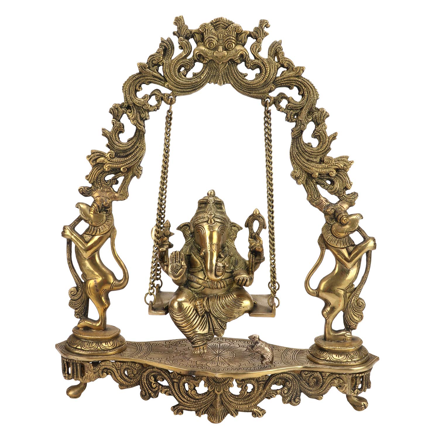 ARTVARKO Brass Lord Ganesha Bhagwan Swing Ganesh Ganpati on Jhoola Jhula with Kirtimukha at Top for Home Décor Office Gift Height 18 Inch