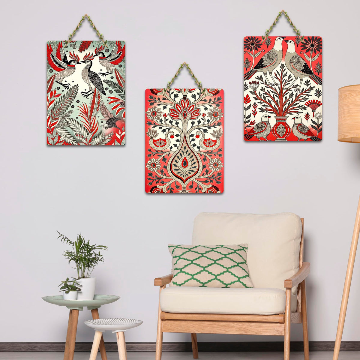 Artvibes Nature Theme Decoration Wooden Art Decoration Item for Living Room | Art For Wall | Wall Sculpture | Signs & Plaques | Festive Decor | Wall Illustrations | Gift Items (WH_96128N), Set of 3