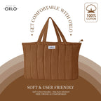 HOUSE OF ORLO Premium Cotton Waffle Quilted Tote Bag, Large Spacious Handbag for College, Office, Work, Travel, Shopping & Daily Use - Brown