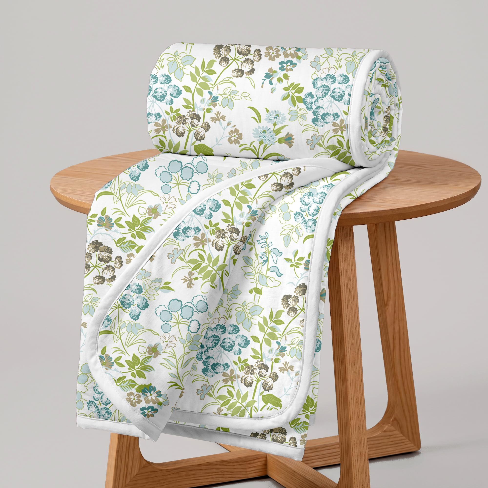 Divine Casa Floret 100% Cotton Single Dohar | 120 GSM | Soft & Lightweight Throw Blanket | Cozy & Breathable Bedding | All-Season Comfort | 210 x 140 CM, Floral Breeze Kafalo