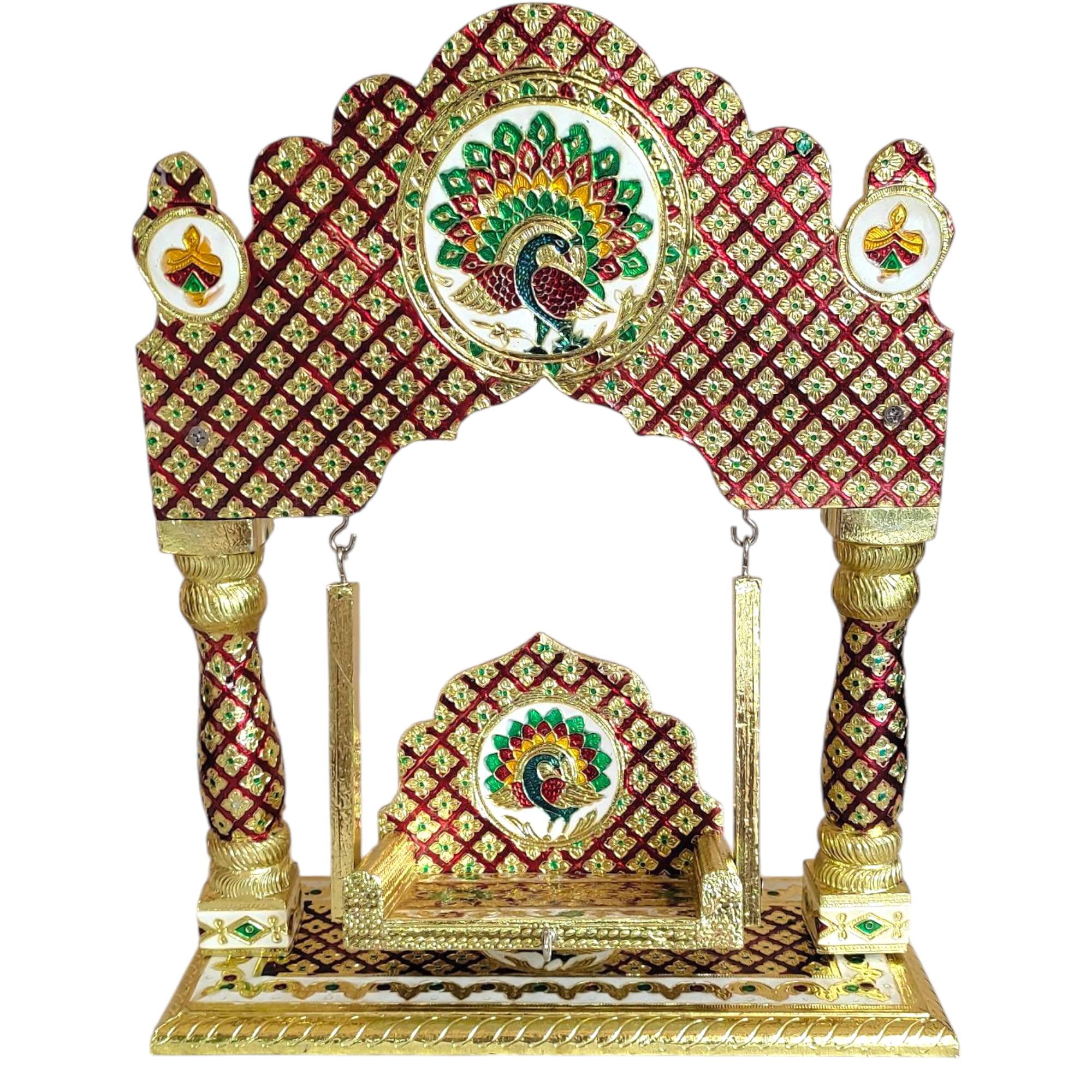 OPPILLA™ Laddu Gopal Jhula, Meenakari Hand Painted Folding Temple Jhoola, Handcrafted Home Temple Decor (Red, 18 Inches x 15 Inches)