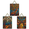 Artvibes Traditional Indian Nature Artwork Decorative MDF Wooden Wall Art for Home | Printed Wall Decoration | Graphic Artwork | Aesthetic Wooden Decor | Sceneries | Ideal Gifts (WH_96103N), Set of 3