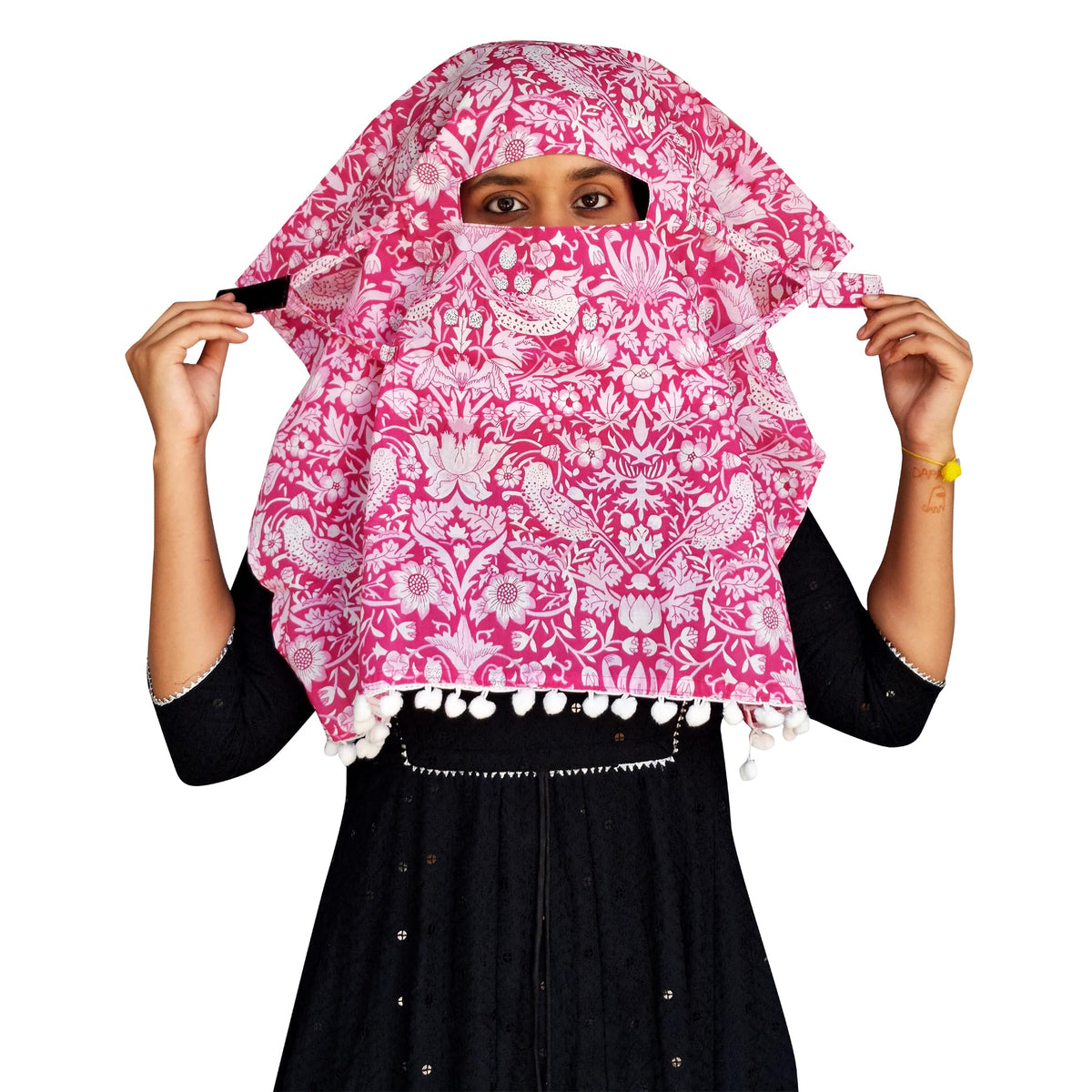 Switchon Export quality Cotton Multi color scarf hijabf for women for 12 yrs and above (Pink_White)