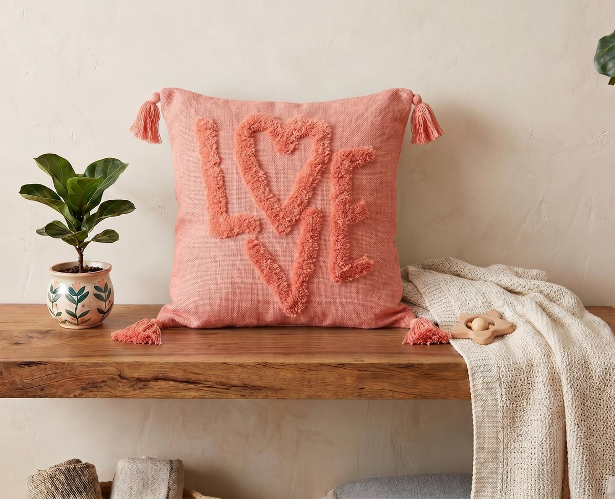 Furnistitchs Premium Decorative Throw Cushion Pillow Cover Boho Home Decor - Living Room Bedroom Couch Sofa Cushion Covers 16 inch x 16 inch (2, Peach Love)