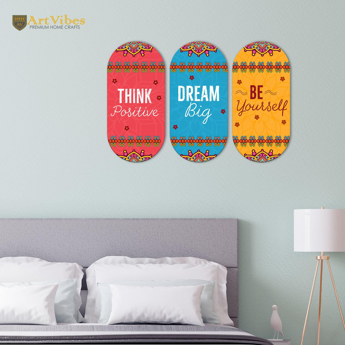 Artvibes Positive Quote Decorative Wall Hanging Ornaments | Quotes Decor Item | Wall Accent | Office Decor | Inspirational Quotes Wall Art | Mdf Wall Decoration | Gift Items (WH_9003N), Set of 3