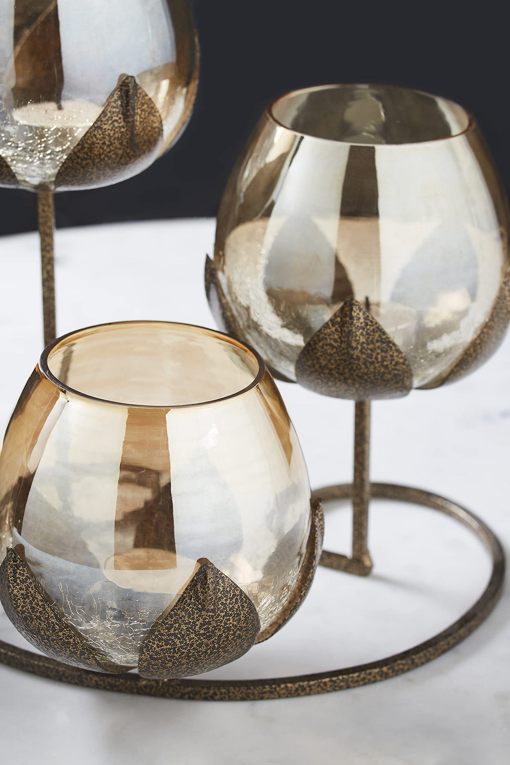 Tuxédo 3pc Gold Glass Candle Holders - 3- Candlesticks Holders Gold Glass Candle for Home Decoration Dinning Table Decoration Candle Wedding Holiday Décor