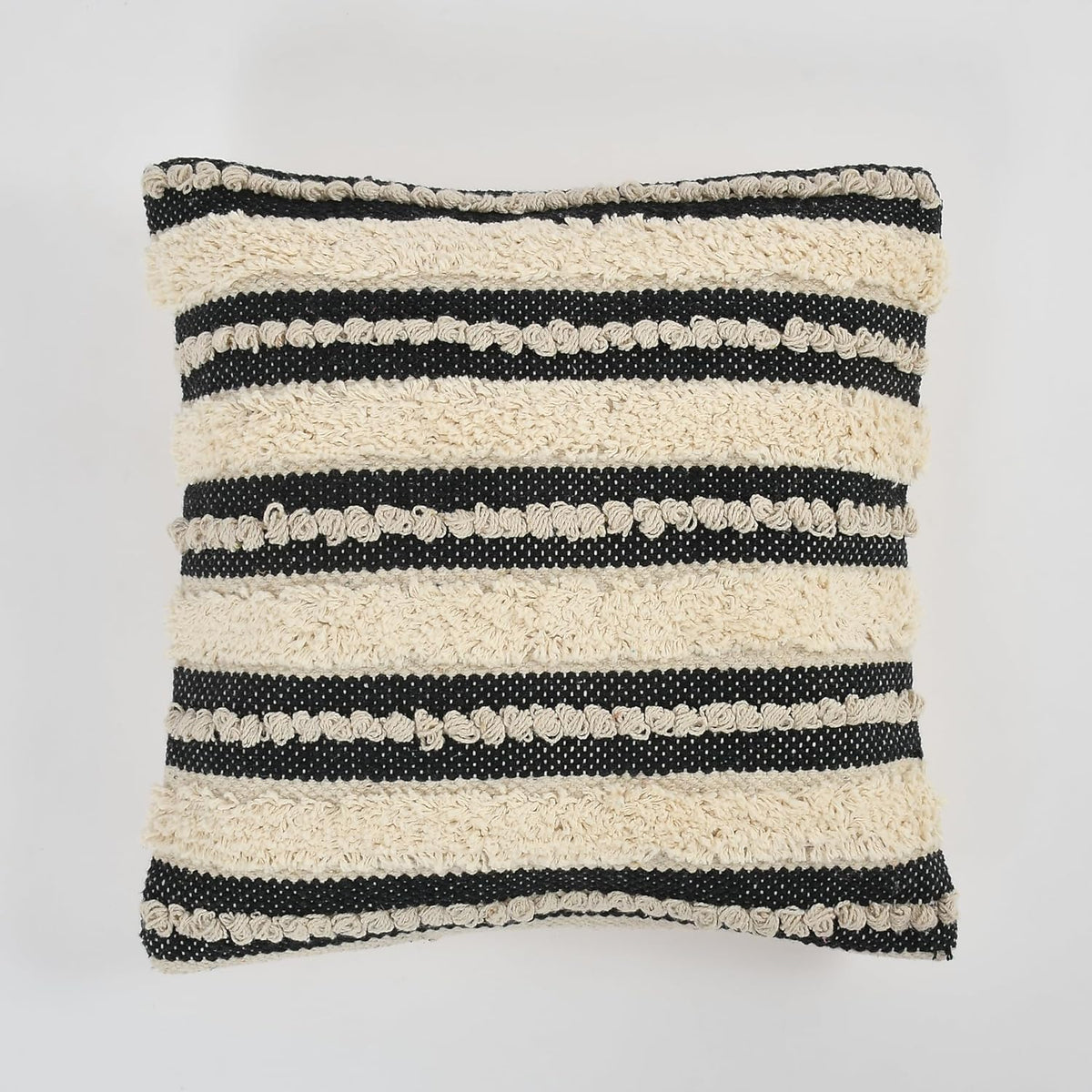 Furnistitchs Premium Decorative Throw Cushion Pillow Cover Boho Home Decor - Living Room Bedroom Couch Sofa Cushion Covers 16 inch x 16 inch (1, Cream Stripes)
