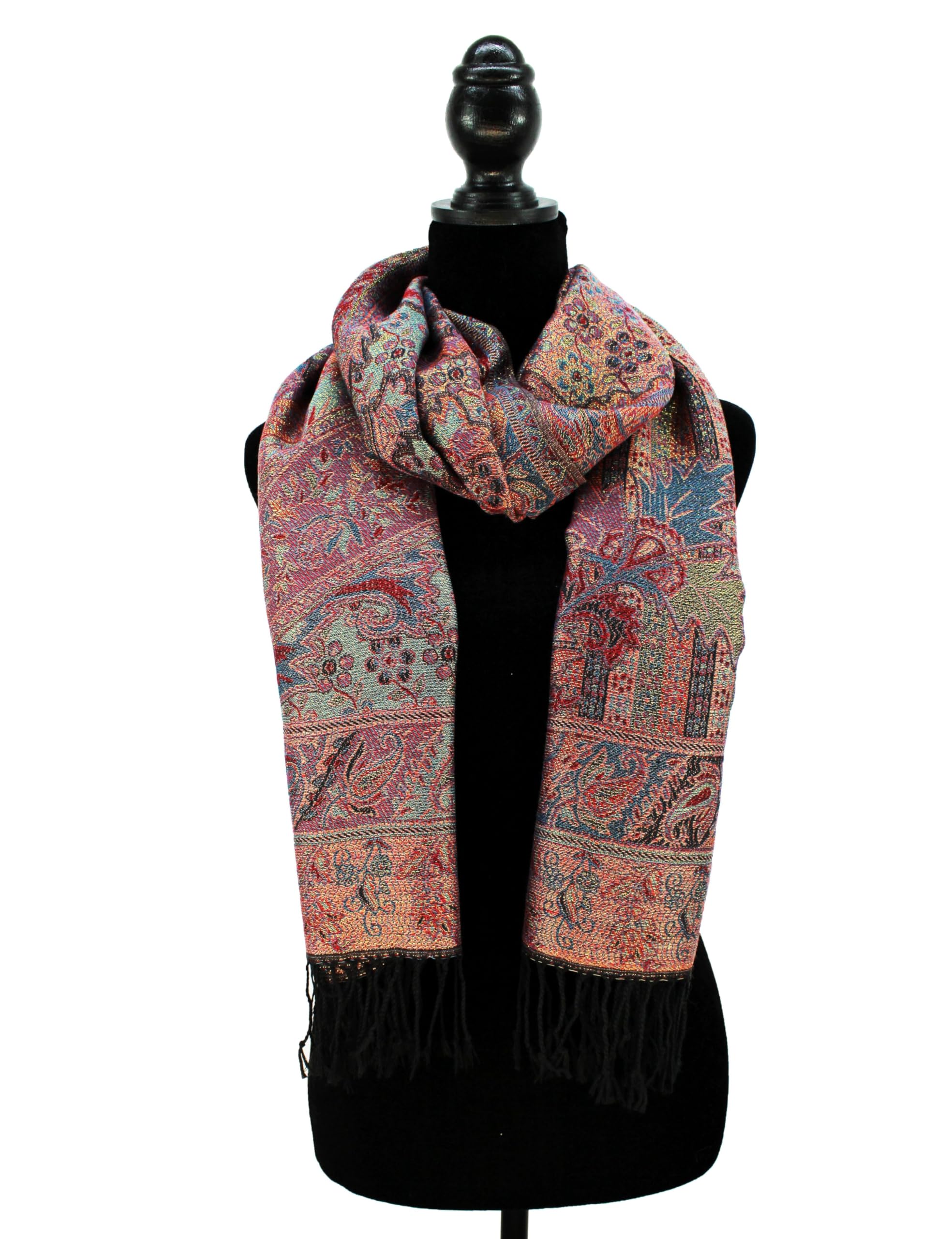 PASKMLNA Paisley Pattern Tow Layered Woven Pashmina Shawl Scarf Wrap Stole, Black Pk Metalic Paisley, Large