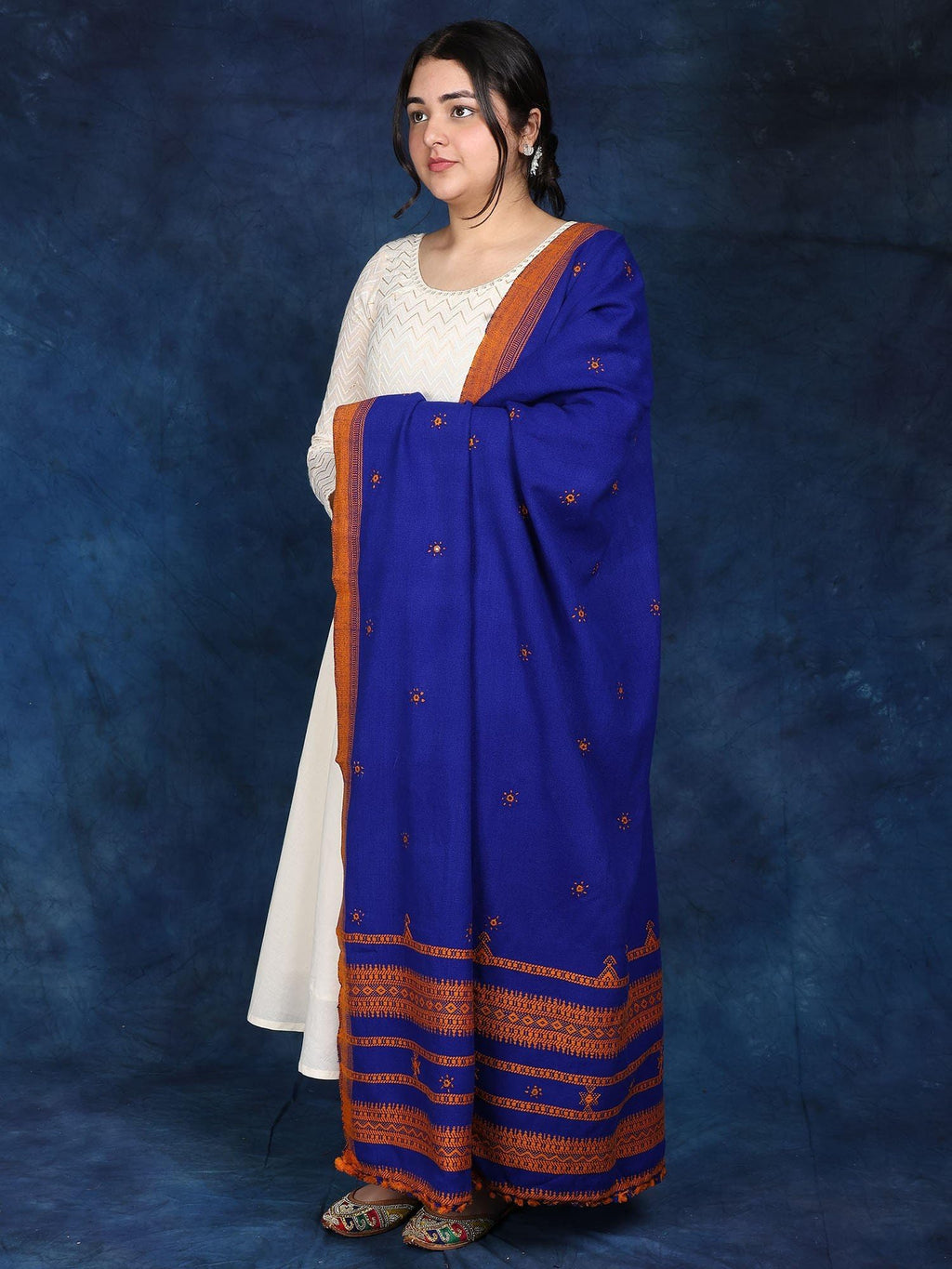 Exotic India Women's Shawl (SHY72-mazarine-blue_Mazarine Blue_FS)