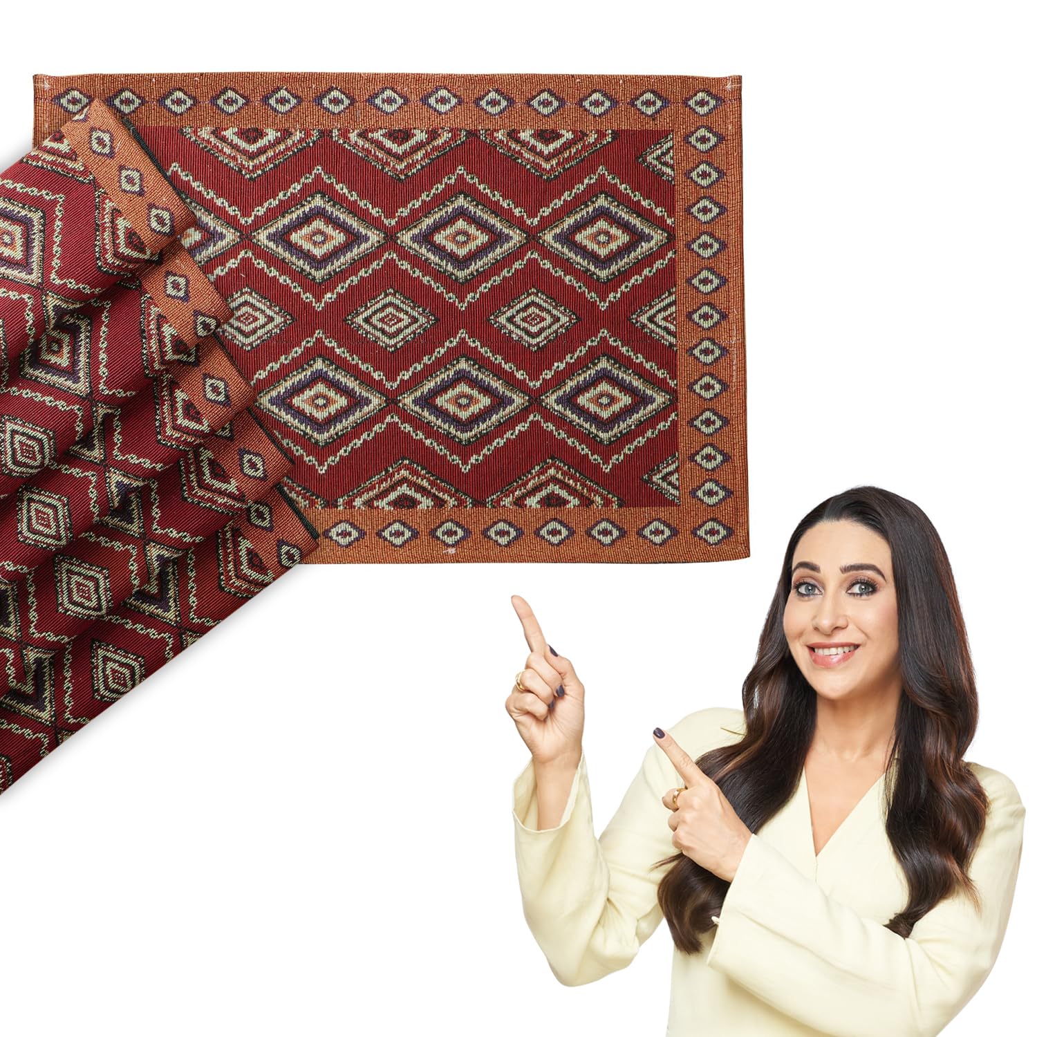 HOKIPO Cotton Jacquard Dinner Table Placemats Set of 6 (12x18 Inches) (IN-530-D2*6) Red Diamond Kafalo