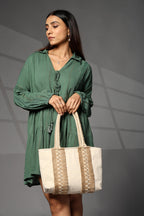 ENSAC Cotton Tote Bag for Women Premium Stylish Handbag for women with Zip Closure Ladies Shoulder Bag for Women Girls Handbag Zipper Large Capacity Shoulder Bag for College Office Use