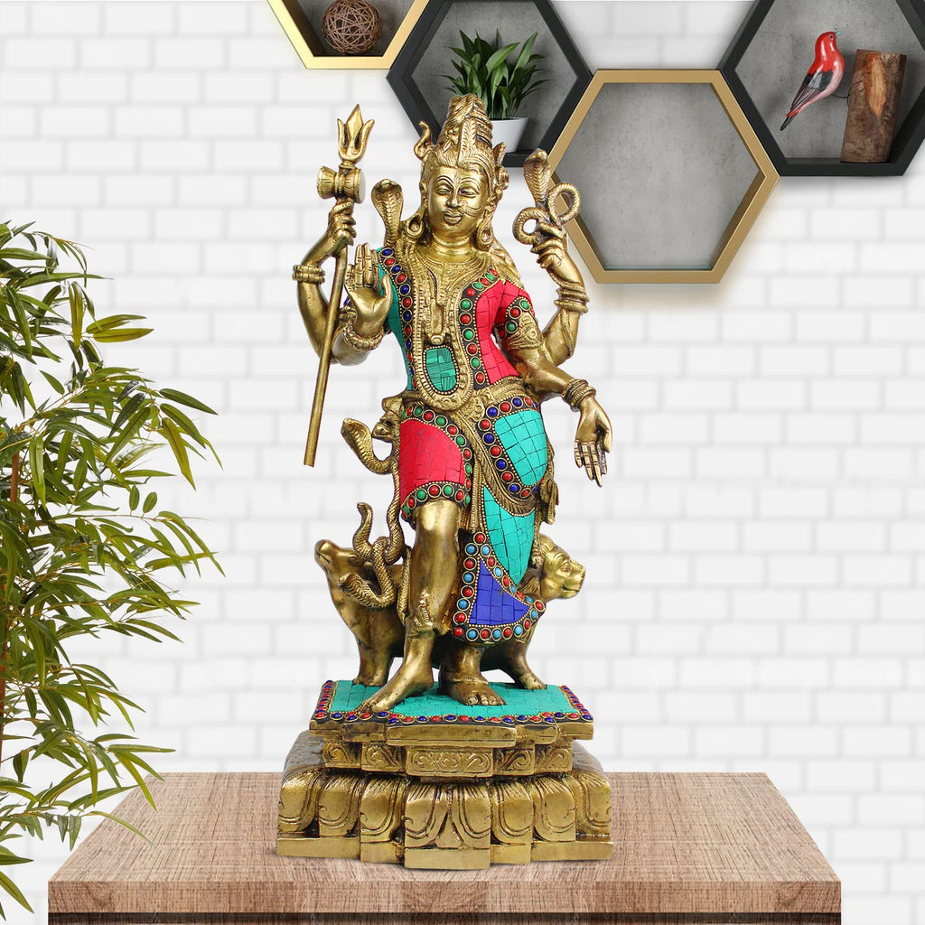 ARTVARKO™ Brass Big Ardhanarishvara | Ardhnarishwar Inlay Work Statue (Half Shiva & Parvati) | Ardhnari Shiv Parvati Double Avatar | Shiv Parvati Idols for Home Decor Temple Puja | 18 Inches.