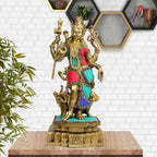 ARTVARKO™ Brass Big Ardhanarishvara | Ardhnarishwar Inlay Work Statue (Half Shiva & Parvati) | Ardhnari Shiv Parvati Double Avatar | Shiv Parvati Idols for Home Decor Temple Puja | 18 Inches.