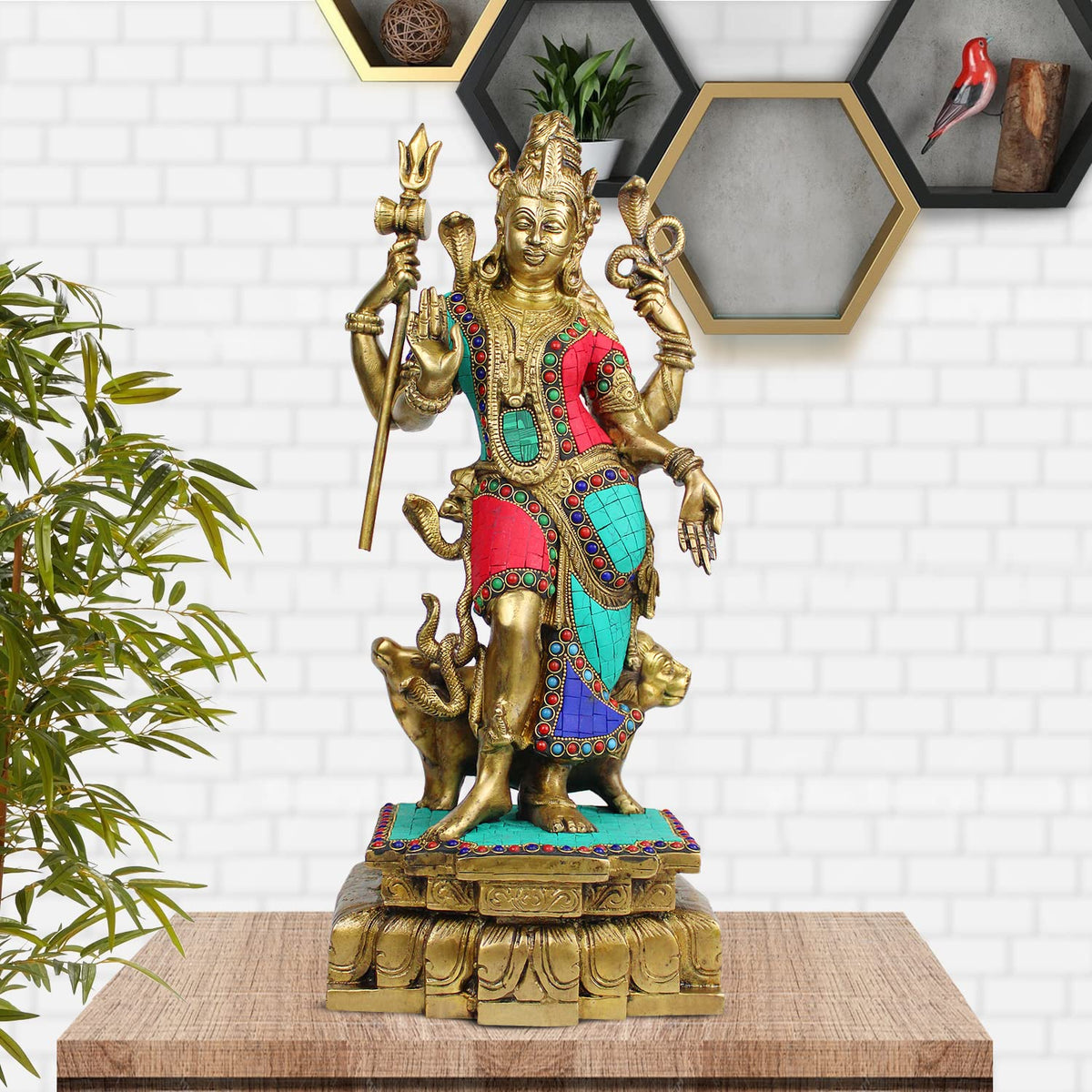 ARTVARKO™ Brass Big Ardhanarishvara | Ardhnarishwar Inlay Work Statue (Half Shiva & Parvati) | Ardhnari Shiv Parvati Double Avatar | Shiv Parvati Idols for Home Decor Temple Puja | 18 Inches.