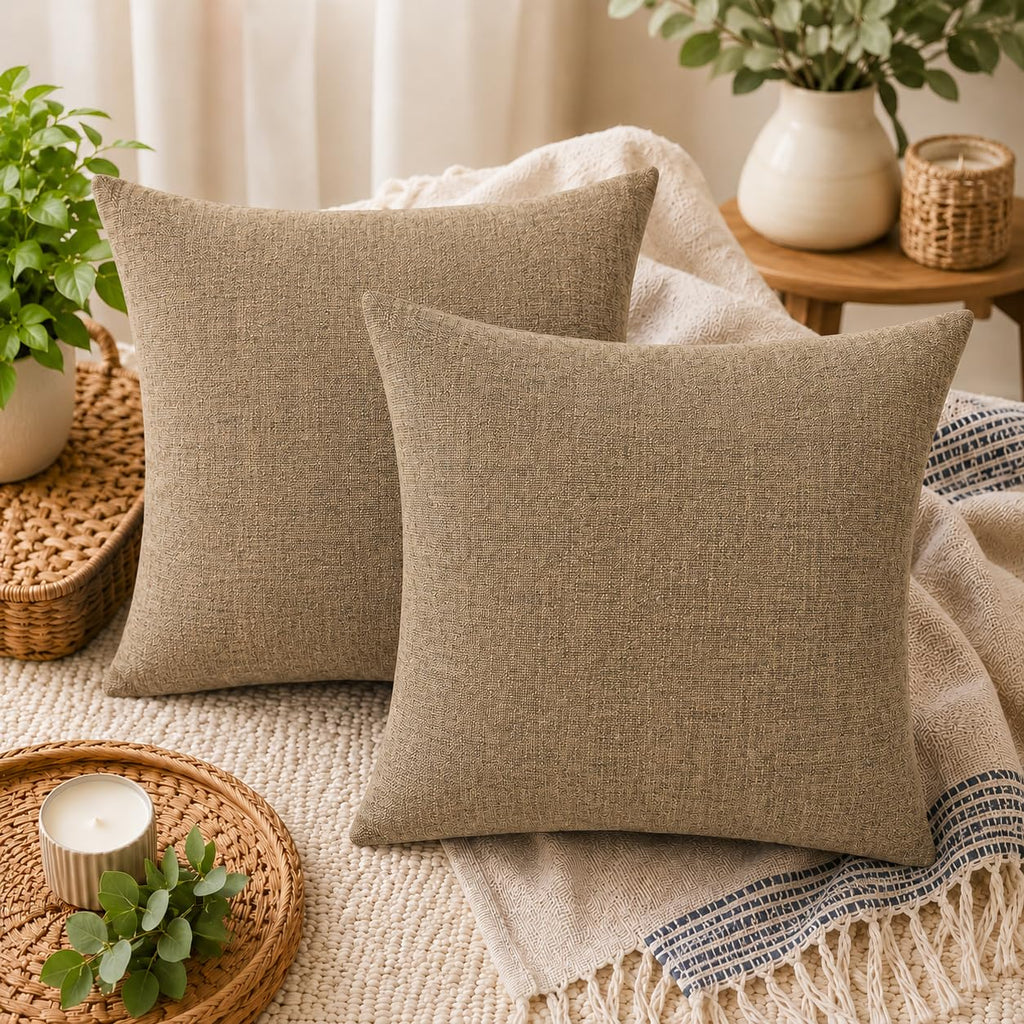 CASA-NEST Jute Cushion Cover 24x24 (Pack of 2) (Light Umber) JUTEREV24