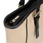 Fastrack Workflix Tote | 15” Laptop-Compatible Women’S Bag | Beige Tote with Black Details & Gold Buckle Accents