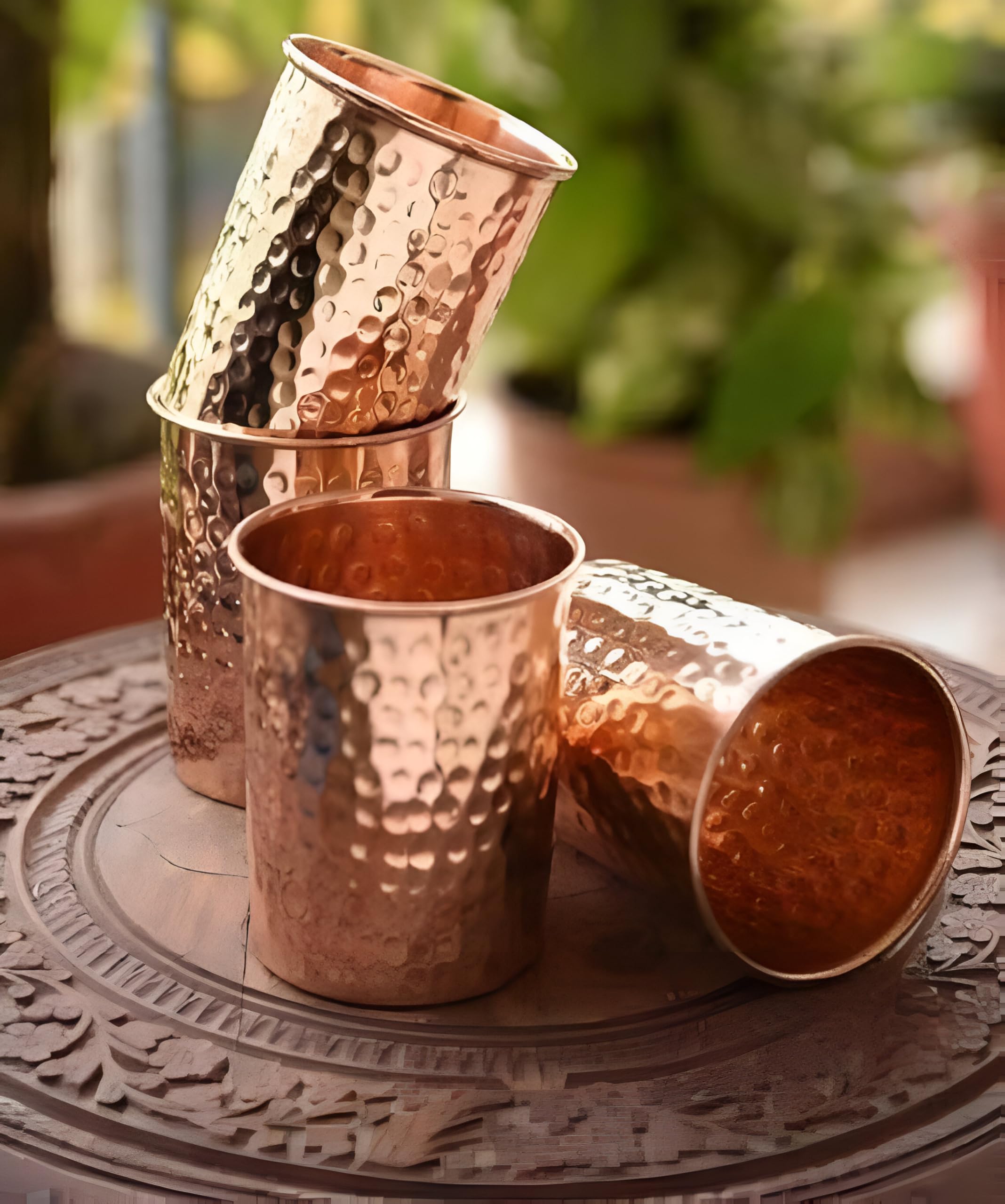 Adoko 100% Pure Copper Hammered Tumbler Set of 6 (300ml Each) | Handmade Ayurvedic Copper Water Glasses | Traditional Tamba Drinking Glasses for Home & Kitchen