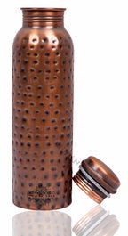 INDIAN ART VILLA Pure Copper Water Bottle with Antique Dark Hammered Design, Drinkware, Storage Purpose, Volume-900 ML