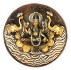 ARTVARKO Goddess Lakshmi Carved Brass Gajalakshmi Laxmi Devi Idol Entrance Door Wall Decor Hanging (Copper Gold & Silver Finish 7.5 Inch)