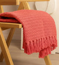 Furnistitchs Bohemian Cotton Sofa Throw Blanket 50x60 inches | Waffle Knit & Chevron Pattern with Fringes | Aesthetic Decorative Couch Throw for Living Room & Bedroom (Coral Peach) Kafalo
