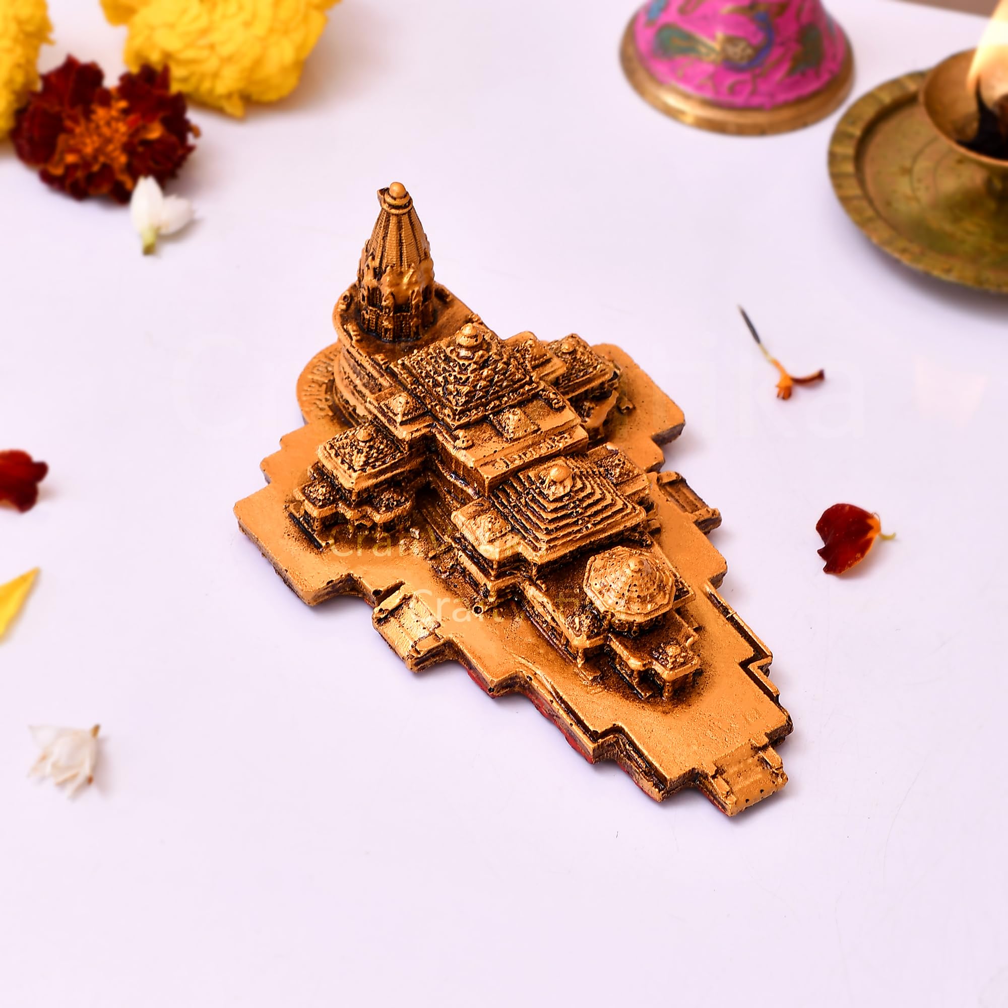 CraftVatika Ram Mandir Ayodhya Model 3D Authentic Design | Ayodhya Ram Mandir Model Resin For Home Temple Home Decor & Gifts (6 Inch Length), Brown