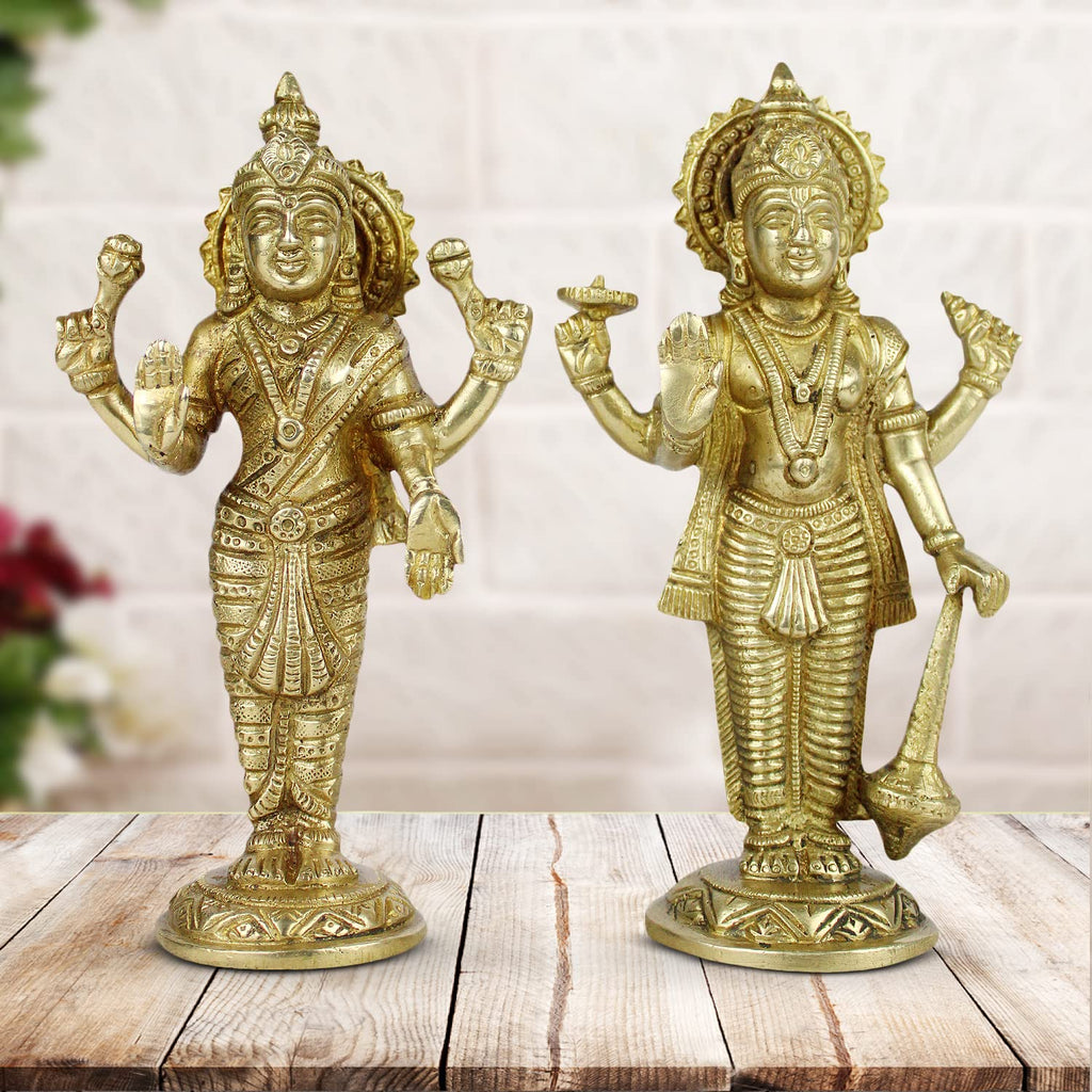 ARTVARKO Brass Lord Bhagwan Vishnu Narayan Lakshmi Laxmi Statue Idol Murti for Office Home Decor Mandir Puja 7 Inches.