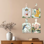 Artvibes Tomb Dancing Women & Peacock Royal Pichwai Art Decorative Wall Hanging Ornaments | Printed Wall Decoration | Graphic Artwork | Wall Illustrations | Sceneries | Gift Items (WH_5625N), Set of 4