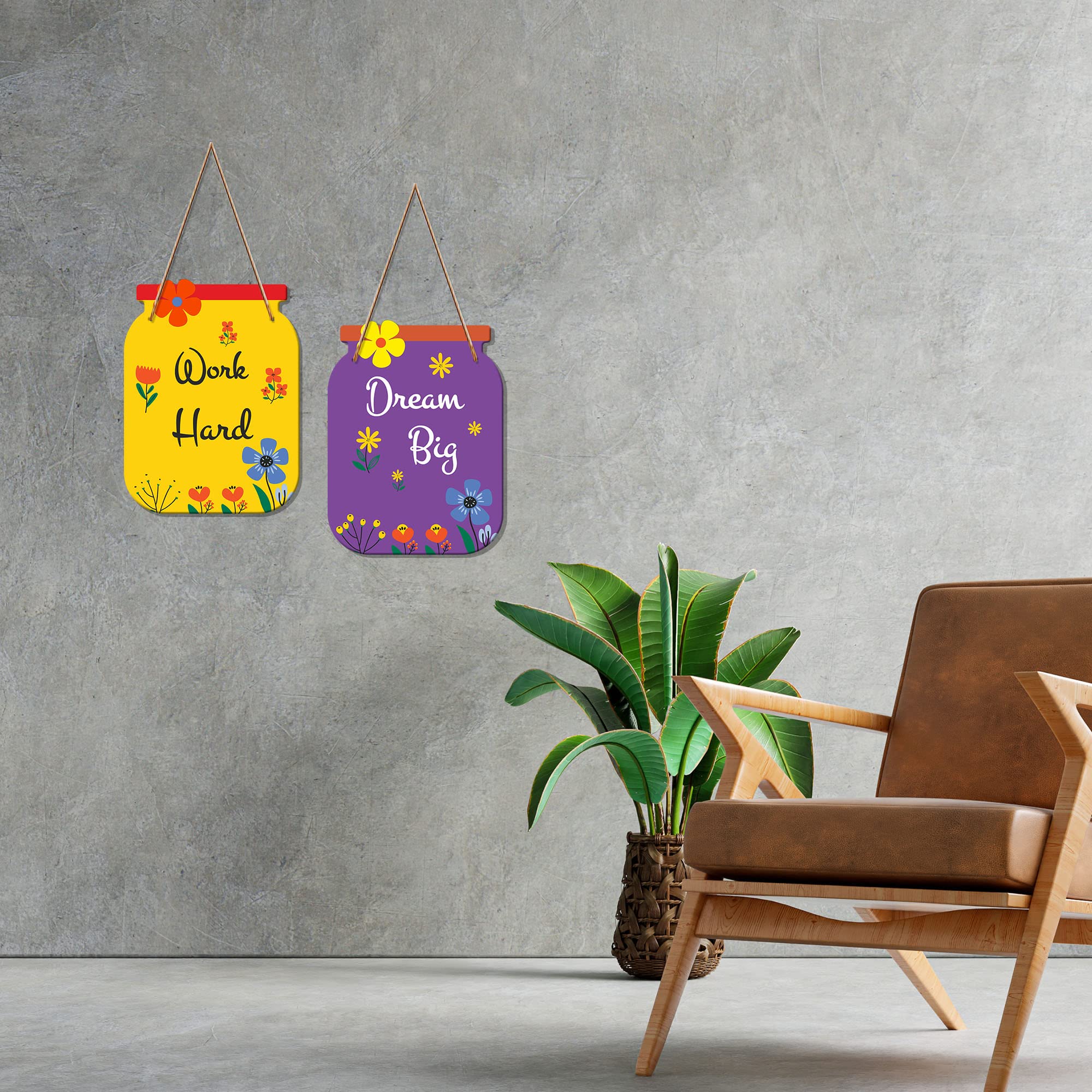 Artvibes Work Hard Quote MDF Wood Wall Hanger Ornaments | Quotes Decor Item | Motivational Wall Decor | Wall Accent | Graphic Art | Gift Items | Office Wall Decoration Items (WH_6802N), Set of 2