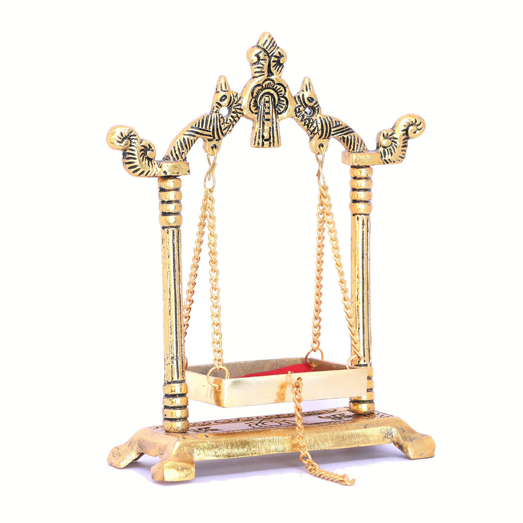 KridayKraft Laddu Gopal Jhulla Palana Metal Gold Plated for Your kanha Metal Krishna jhulla palna Religious Gift Article.