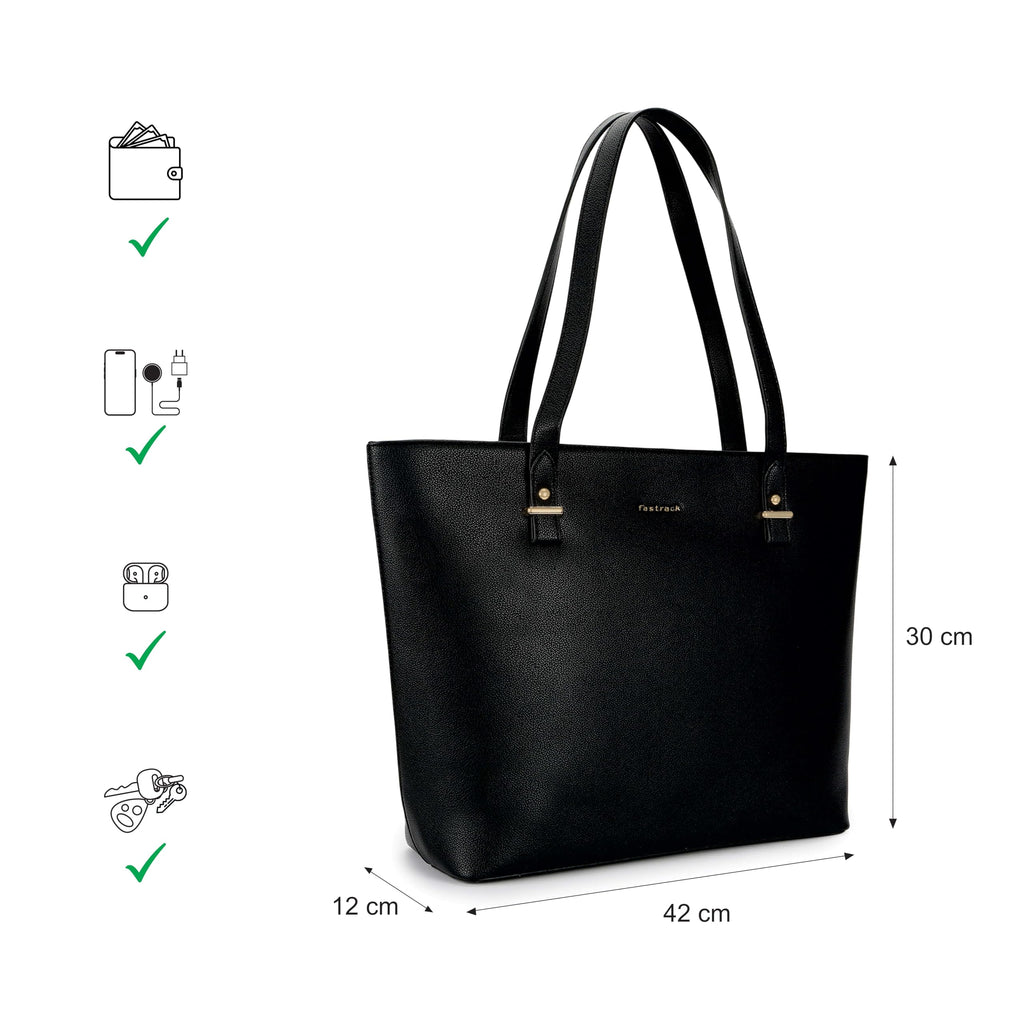 Fastrack PowerCarry Tote for Women| Semi-PU Faux Leather Tote with Zip Closure & Comfy Strap | Spacious 15.12L Handbag for Office, College, or Casual Outings