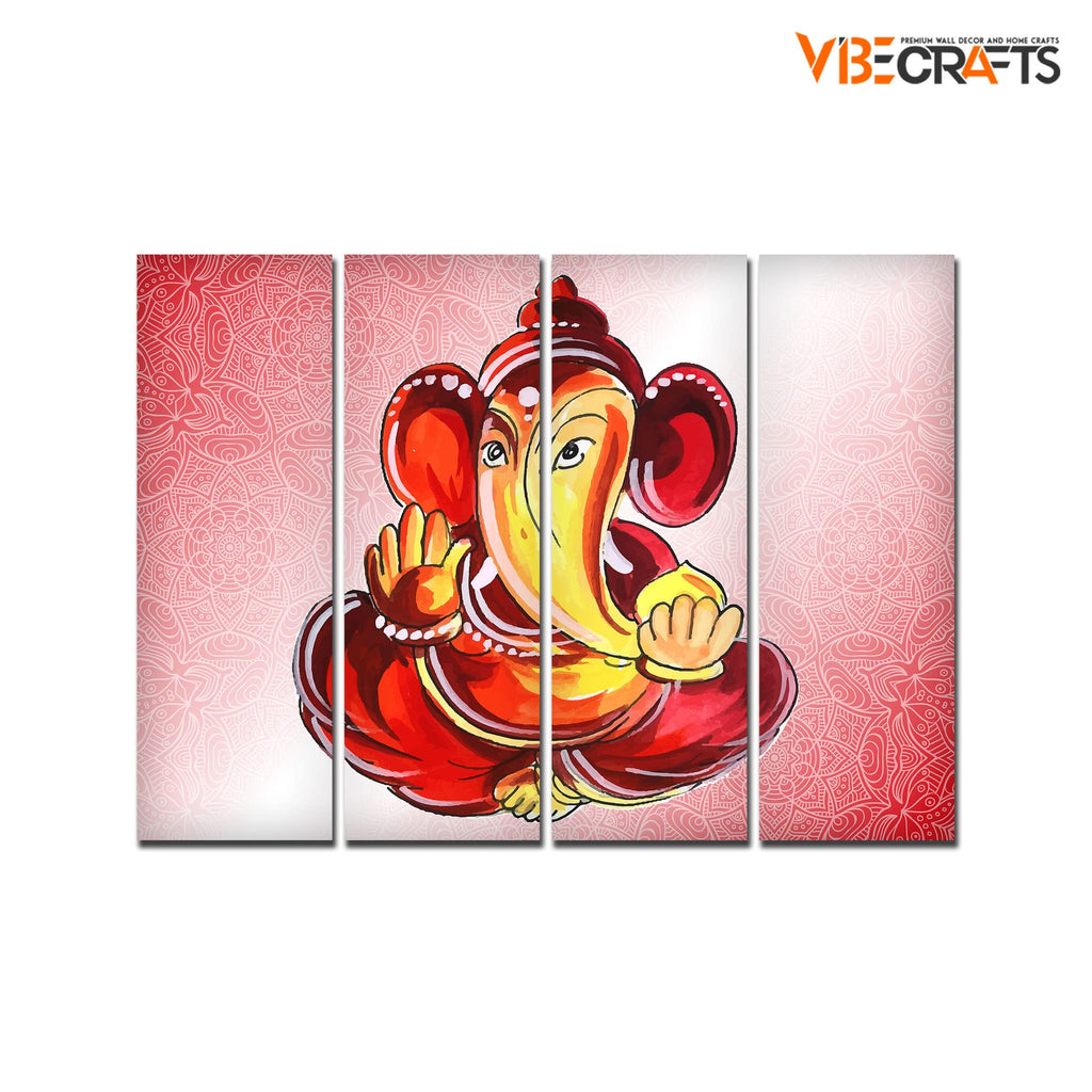 VIBECRAFTS 4 Pieces Shree Ganesha Canvas Wall Painting Fitted With Wooden Frame For Home | Office | Living Room | Gift(PTVC4Pcs1_13521)