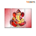 VIBECRAFTS 4 Pieces Shree Ganesha Canvas Wall Painting Fitted With Wooden Frame For Home | Office | Living Room | Gift(PTVC4Pcs1_13521)