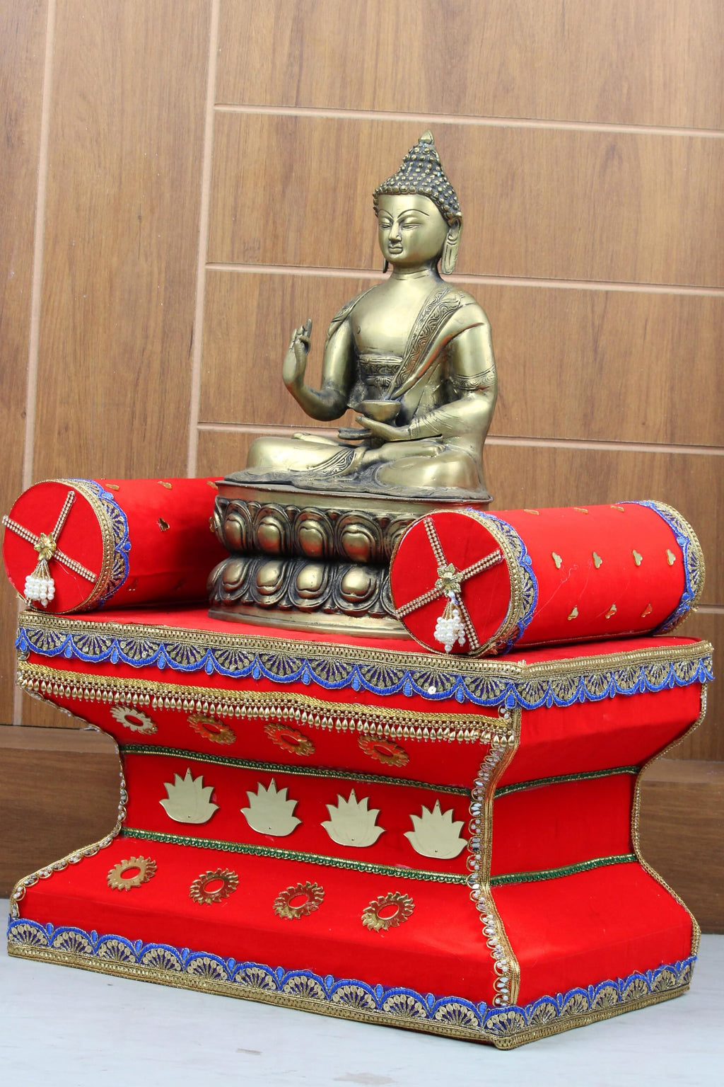 Daedal crafters Ganesh Chaturthi Mandap for Home Decoration, Red Pooja Makhar with Lotus Design - 20x16x12 Inch, Tabletop Lightweight Ganpati Decoration Mandap for Festival, Diwali & Temple Decor