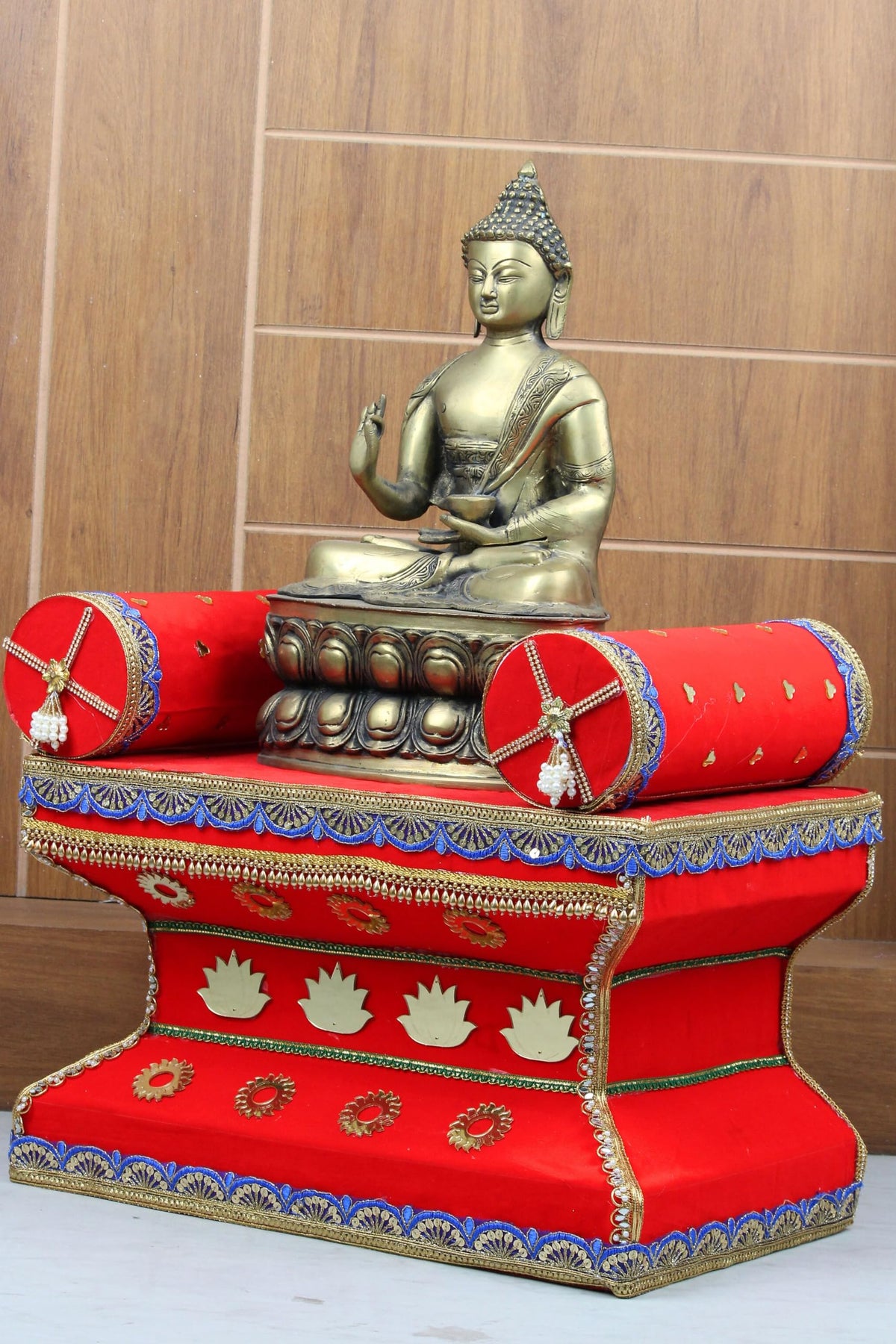 Daedal crafters Ganesh Chaturthi Mandap for Home Decoration, Red Pooja Makhar with Lotus Design - 20x16x12 Inch, Tabletop Lightweight Ganpati Decoration Mandap for Festival, Diwali & Temple Decor
