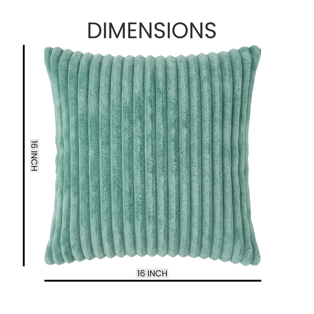 Yellow Weaves Pencil-Stripe Fur Cushion Covers | Soft Polyester | Decorative Sofa & Throw Pillow Covers | 16x16 Inches, Pack of 1 (Sea Green)