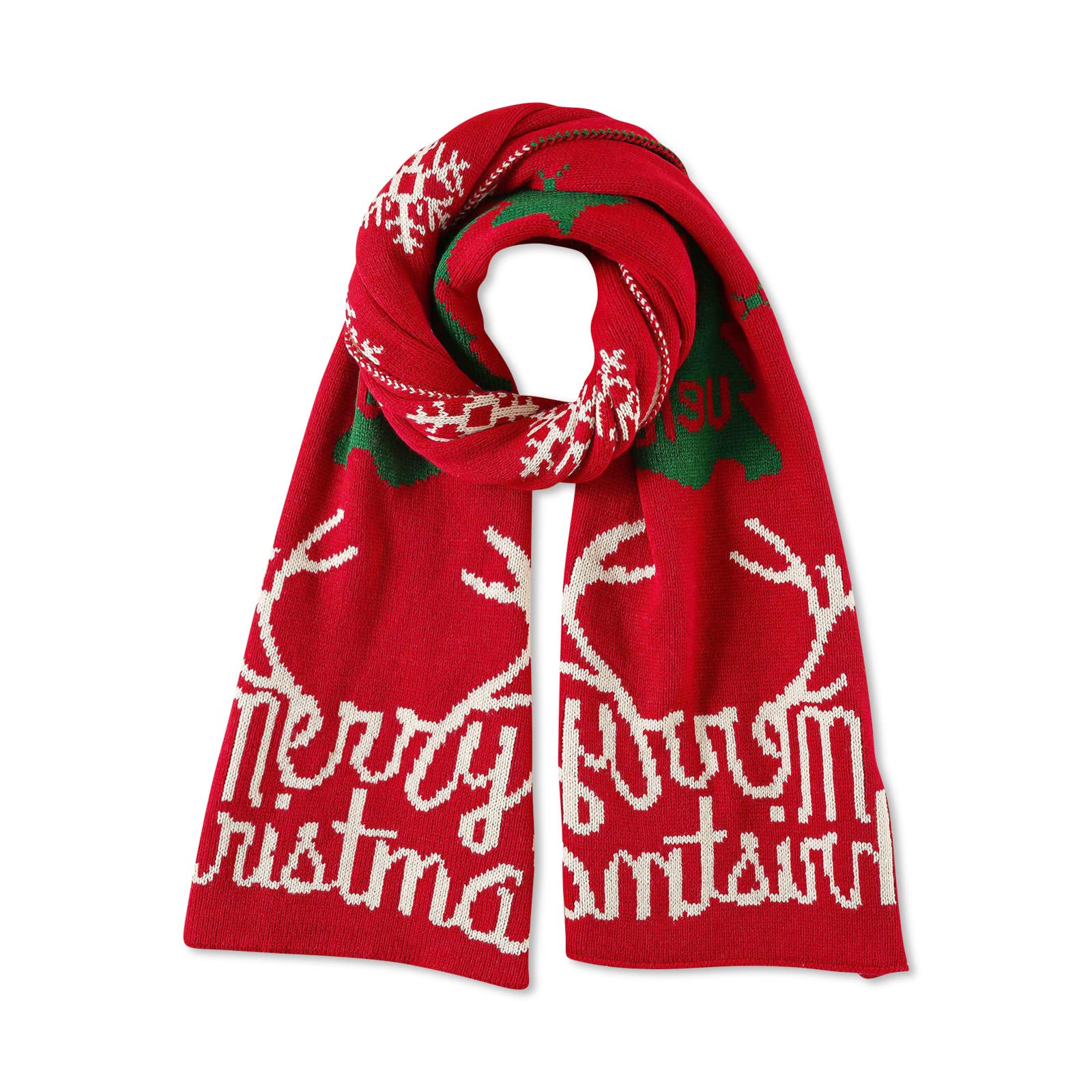 LumiSyne Knitted Scarf For Women Winter Reversible Christmas Reindeer Antler Snowflake Long Pashmina Scarves Shawl Thickened, Christmas Snowflake Red, One Size
